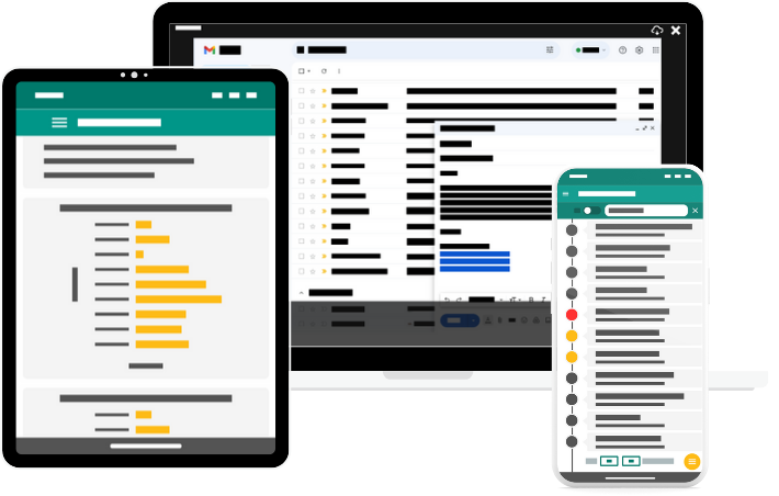 laptop, tablet, and mobile phone with simplified user interface truple screens